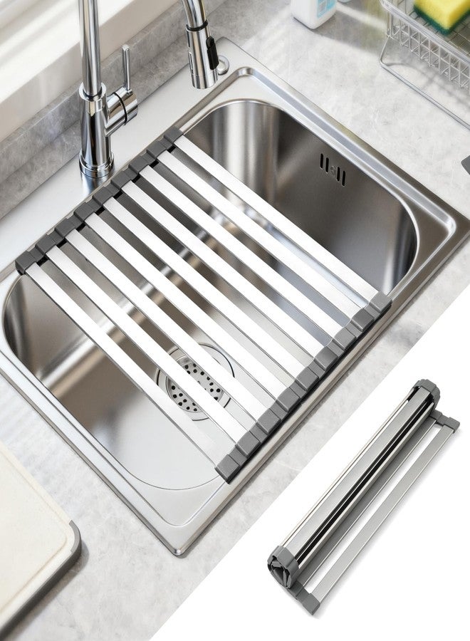 Hobychild 16.5" X 13" Roll Up Dish Drying Rack，Over The Sink Drying Rack 304 Stainless Steel Foldable Heat-Resistant Dishes Drainer for Kitchen and RV Sink Counter - Image 1